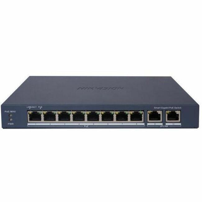 Hikvision DS-3E1510P-EI 8 Ports Manageable Ethernet Switch - Gigabit Ethernet - 10/100/1000Base-T, 1000Base-X - Grey