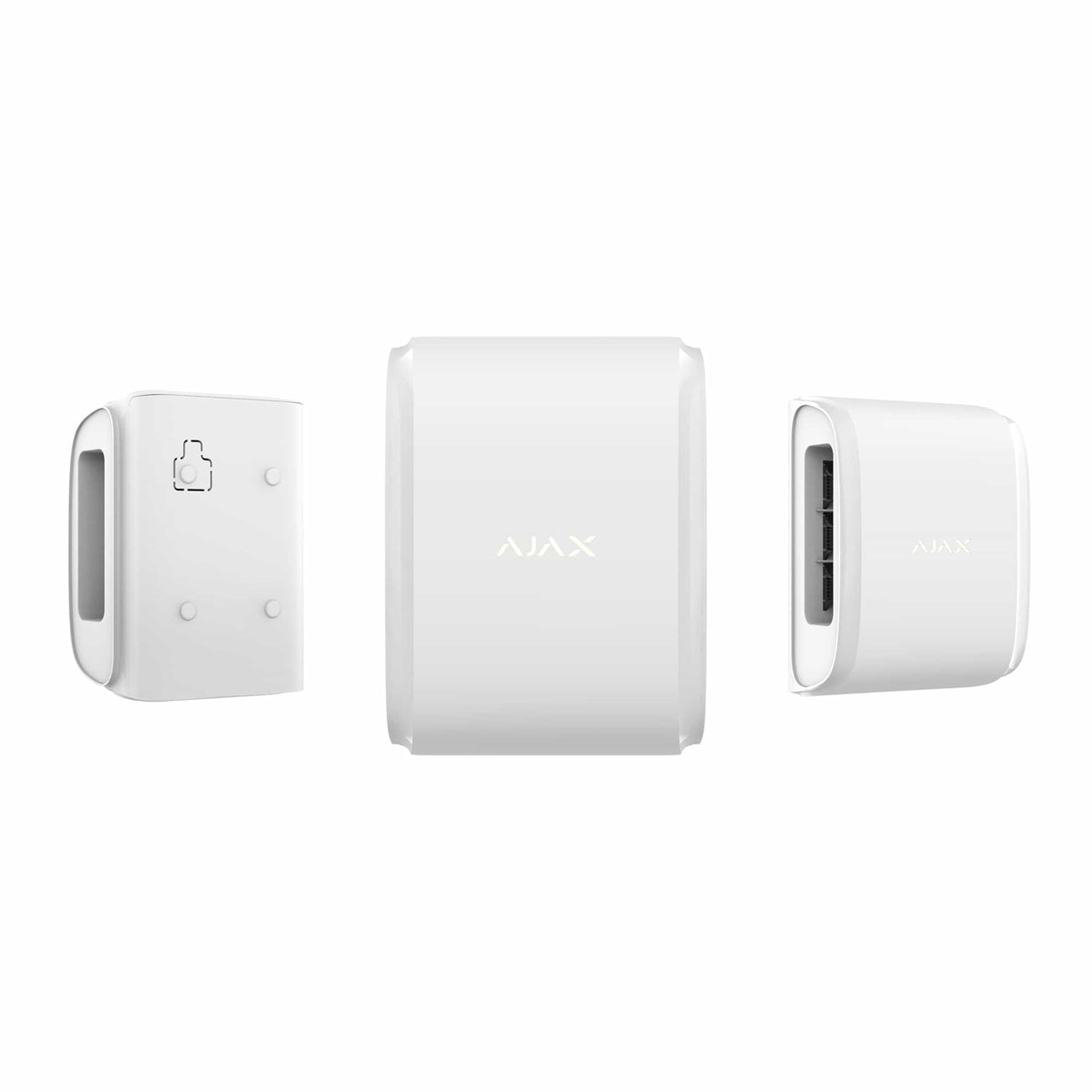 Ajax Dual Curtain Outdoor Motion Sensor — White shown in use