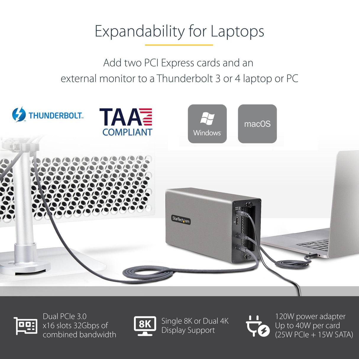 StarTech.com Thunderbolt 3 PCIe Expansion Chassis, Enclosure Box w/Dual PCI-E Slots, External PCIe Slots, 8K/4K Output Via TB3/DP 1.4, TAA