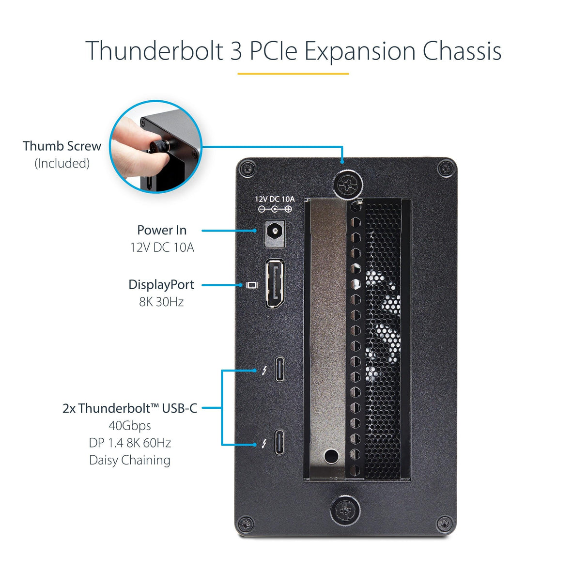 StarTech.com Thunderbolt 3 PCIe Expansion Chassis, Enclosure Box w/Dual PCI-E Slots, External PCIe Slots, 8K/4K Output Via TB3/DP 1.4, TAA