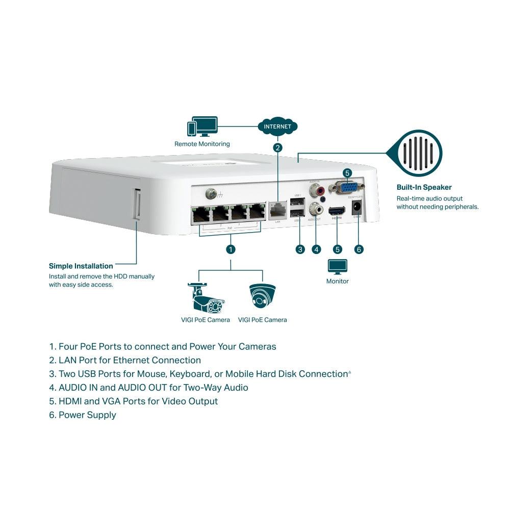 TP-Link VIGI VIGI NVR1104H-4P 4 Channel Wired Video Surveillance Station
