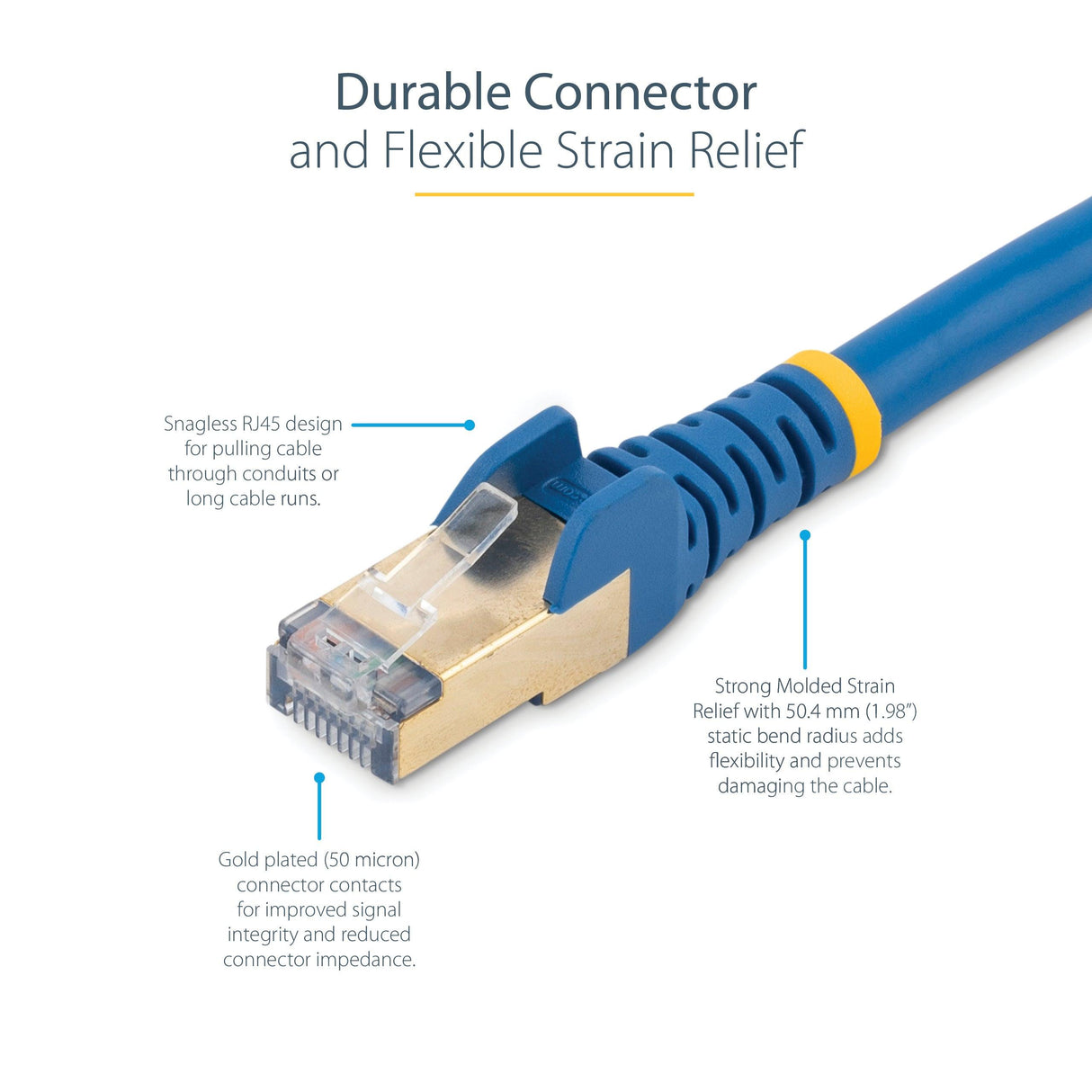 StarTech.com 0.50m CAT6a Ethernet Cable - 10 Gigabit Category 6a Shielded Snagless 100W PoE Patch Cord - 10Gb Blue UL Certified Wiring/TIA