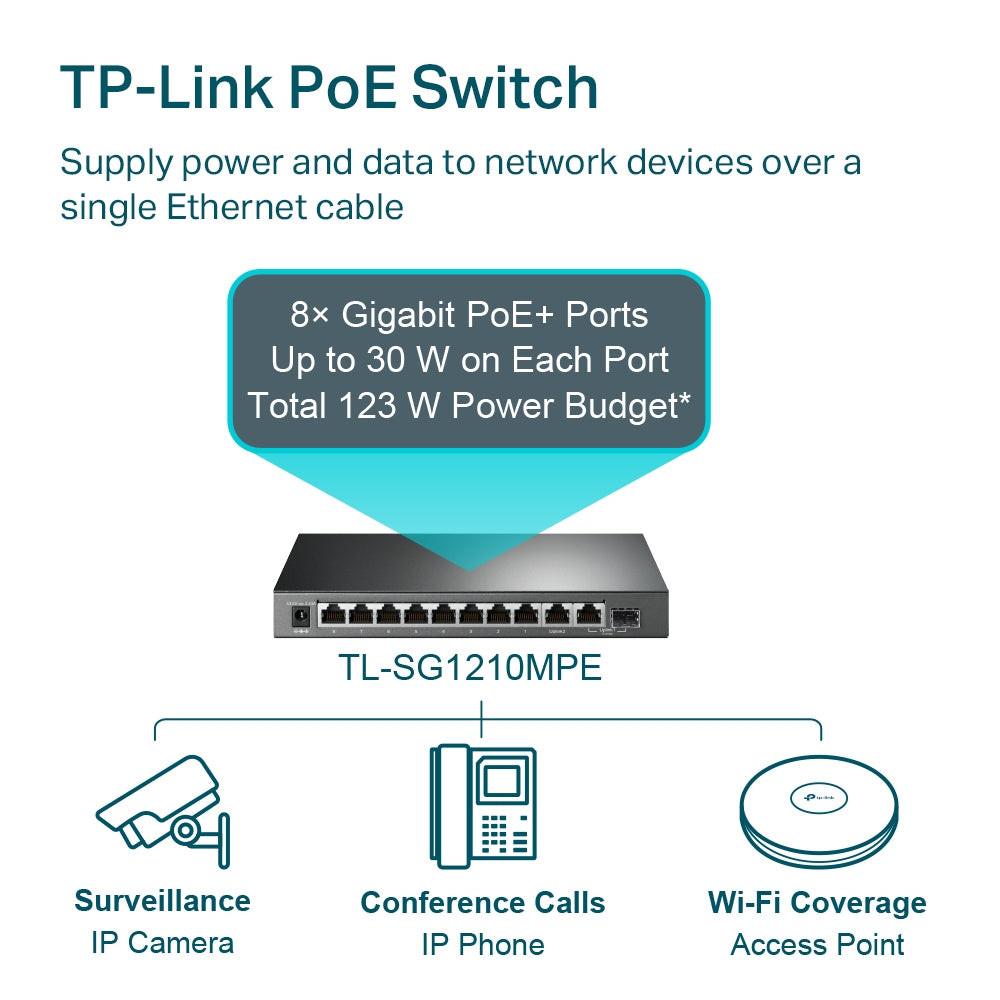 TP-Link EasySmart TL-SG1210MPE 10 Ports Manageable Ethernet Switch - Gigabit Ethernet - 10/100/1000Base-T, 1000Base-X