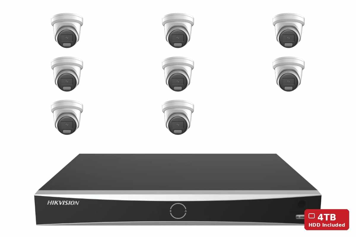 Hikvision 6MP AcuSense Strobe & Siren Turret 8-Camera Kit | 4TB HDD Pre-Installed