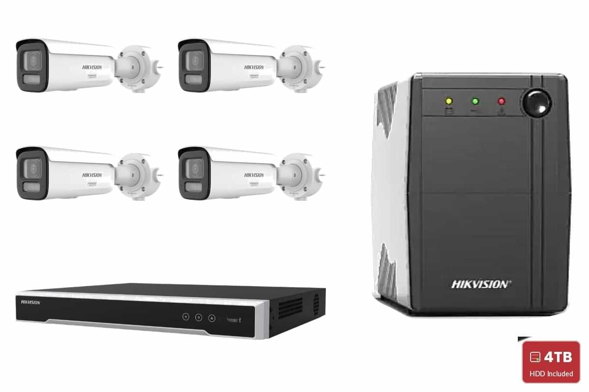 Hikvision 6MP ColorVu 3.0 Varifocal Pro Bullet 4-Camera Bullet + UPS Kit