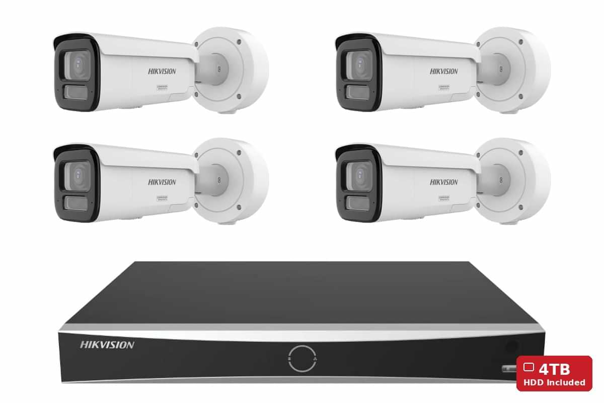 Hikvision 8MP 4K ColorVu 3.0 Varifocal Pro Bullet 4-Camera Kit | 4TB HDD Pre-Installed