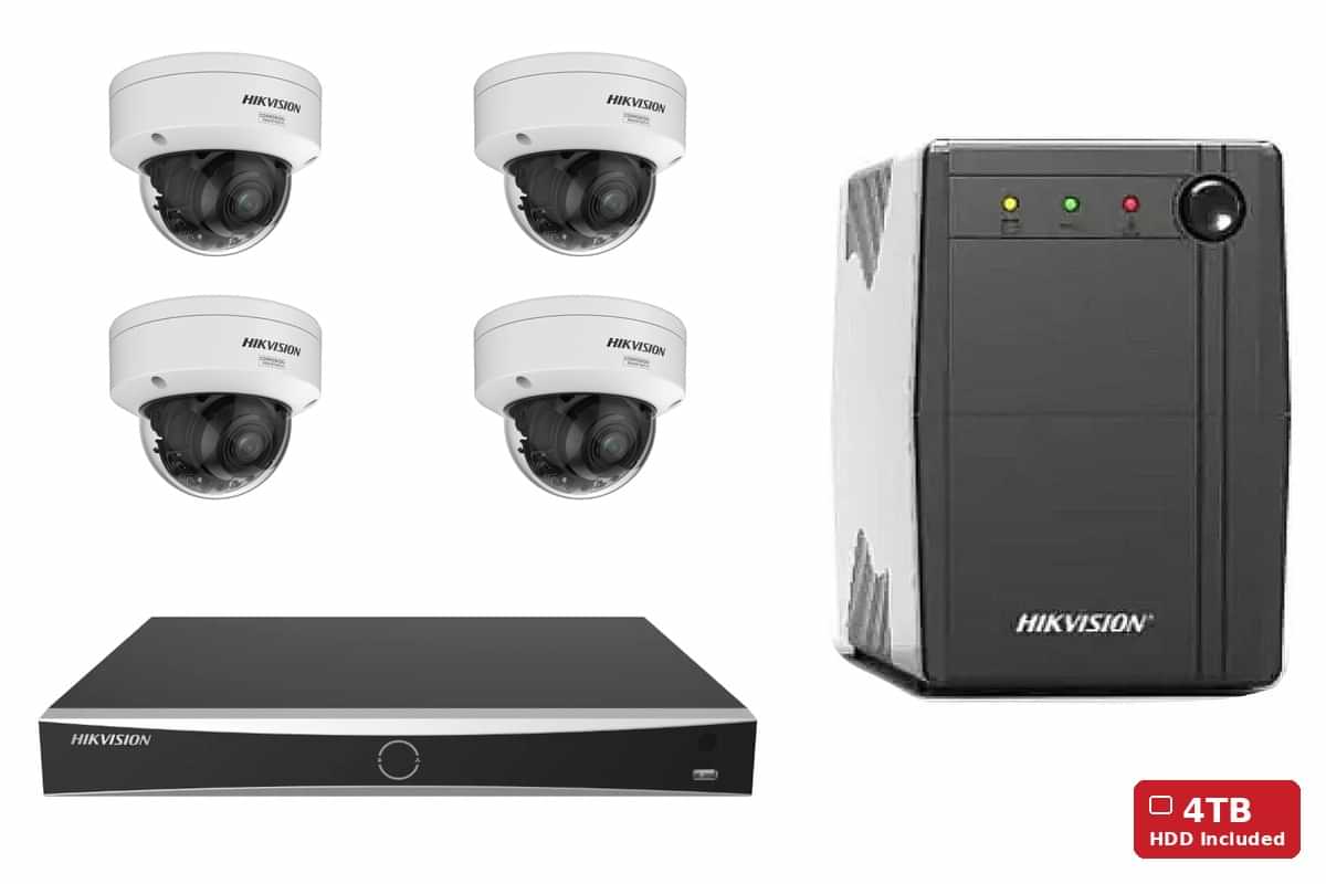 Hikvision 8MP 4K ColorVu 3.0 Varifocal Dome 4-Camera Kit | 4TB HDD + UPS600