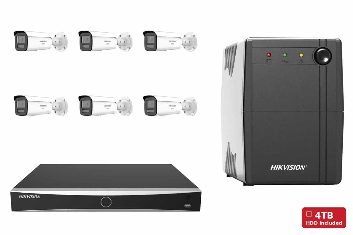 Hikvision 8MP 4K ColorVu 3.0 Bullet 6-Camera Kit | 4TB HDD + UPS1000