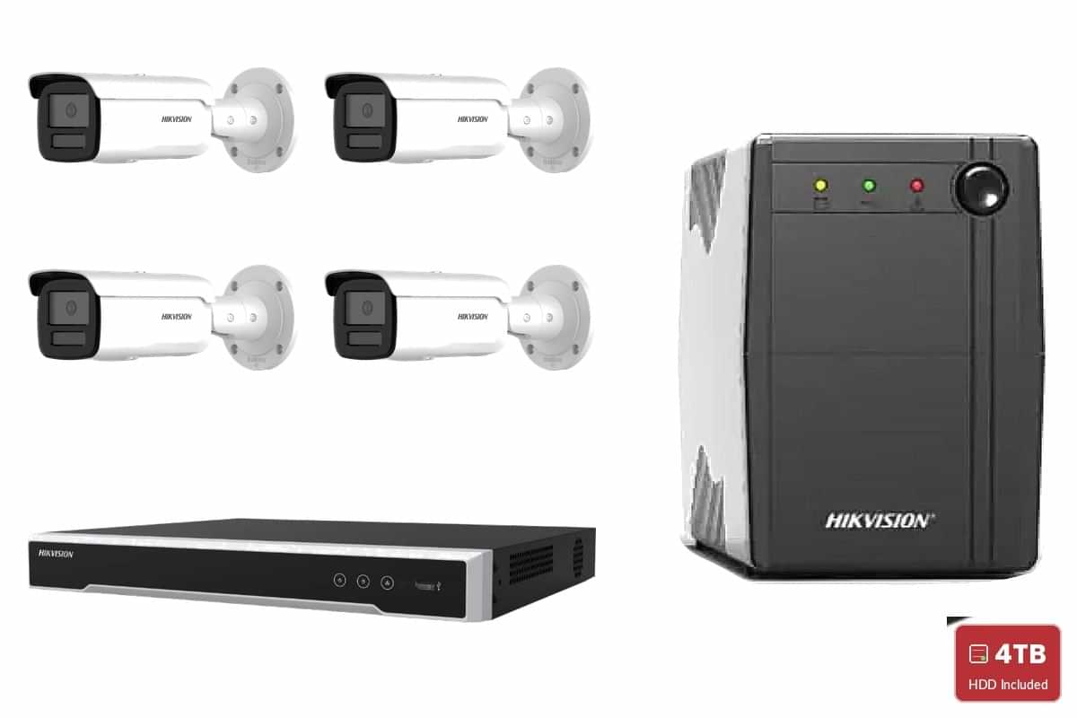 Hikvision 8MP 4K AcuSense G2H Bullet 4-Camera Bullet + UPS Kit