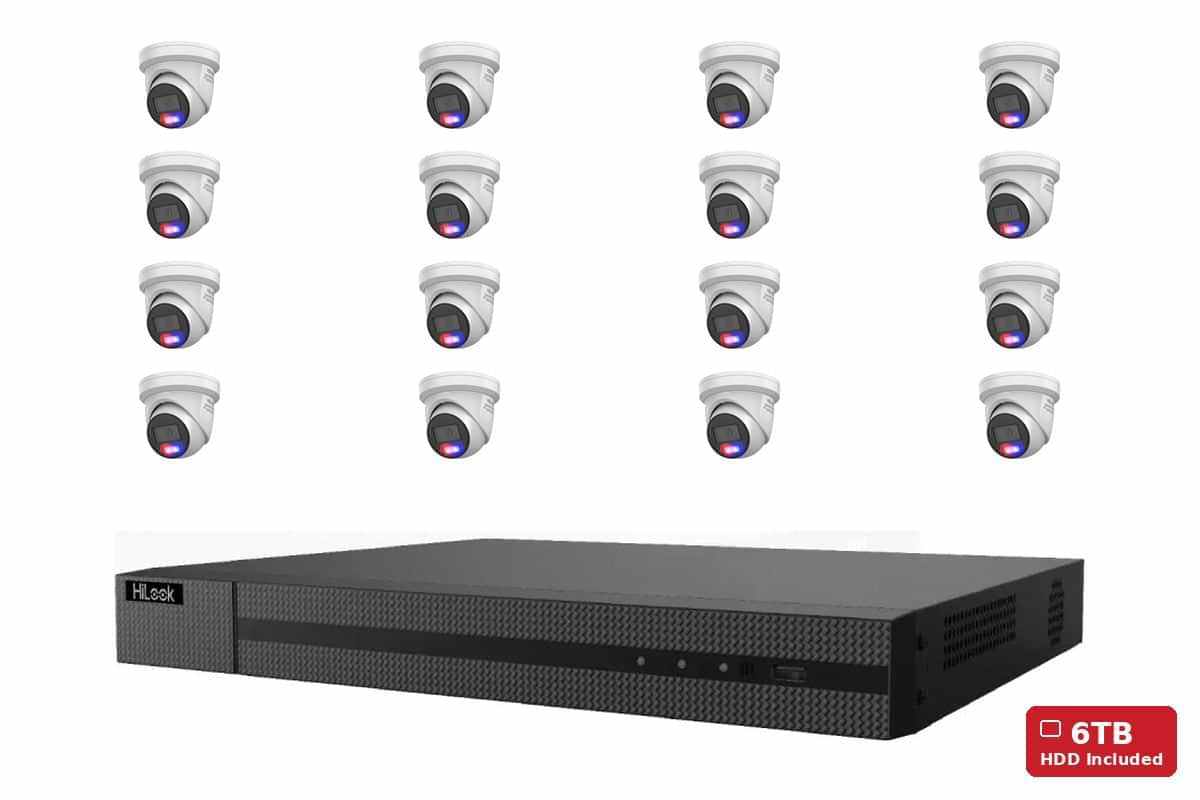 HiLook 6MP Active Deterrence Turret 16-Camera Kit | 6TB HDD Pre-Installed