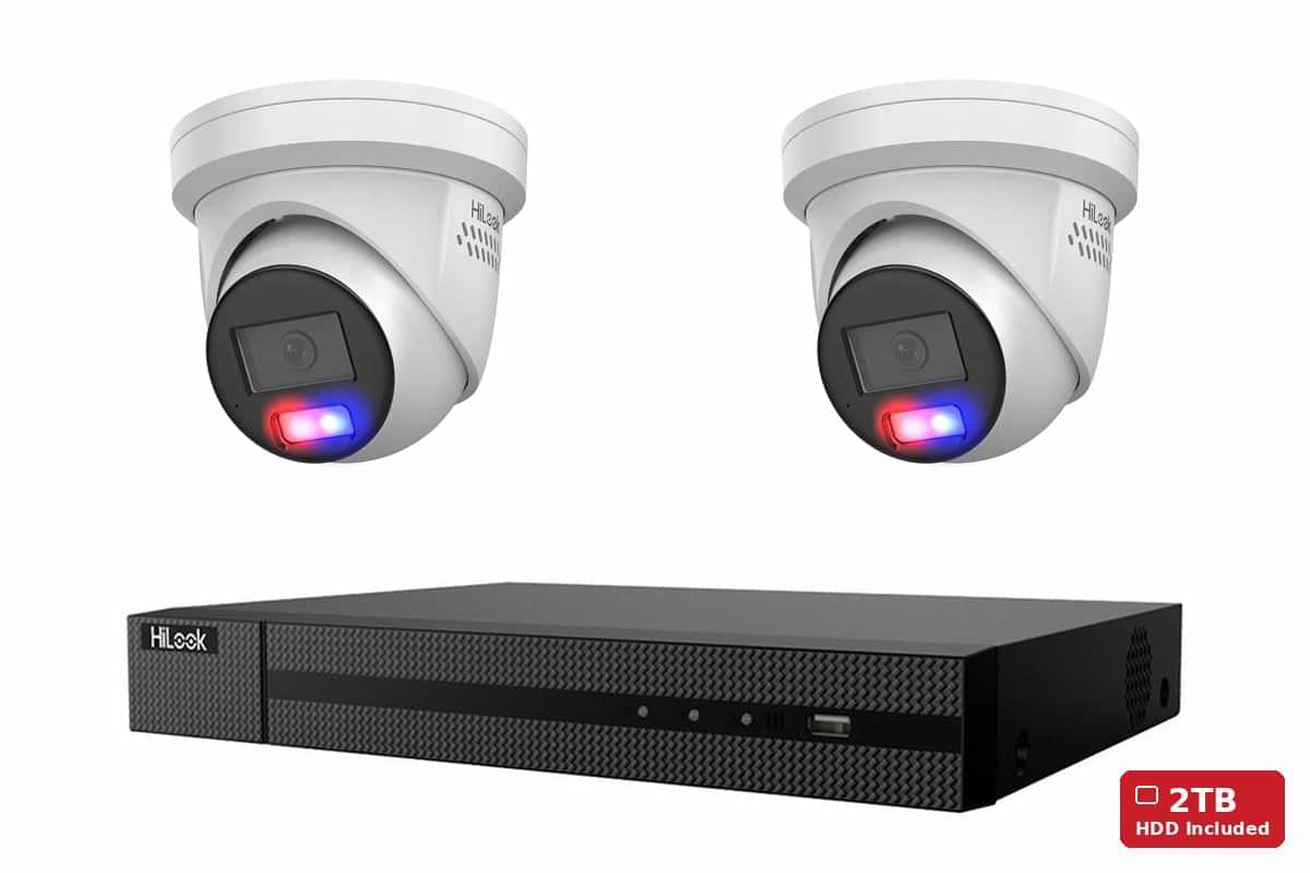 HiLook 6MP Active Deterrence Turret 2-Camera Kit | 2TB HDD Pre-Installed