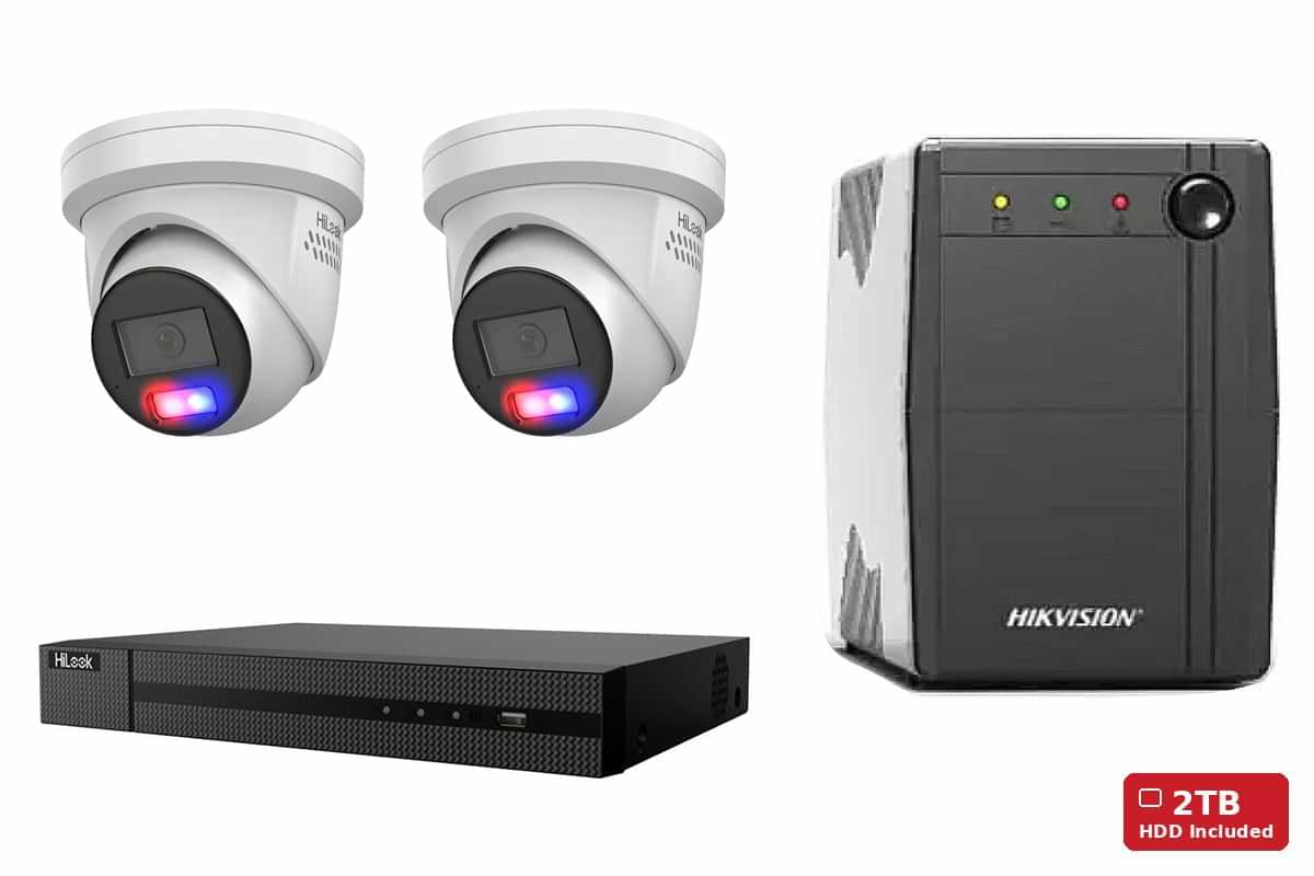 HiLook 6MP Active Deterrence Turret 2-Camera Kit | 2TB HDD + UPS600