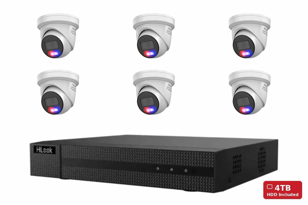 HiLook 6MP Active Deterrence Turret 6-Camera Kit | 4TB HDD Pre-Installed