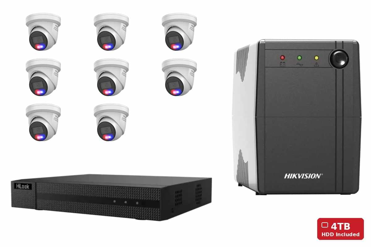 HiLook 6MP Active Deterrence Turret 8-Camera Kit | 4TB HDD + UPS1000