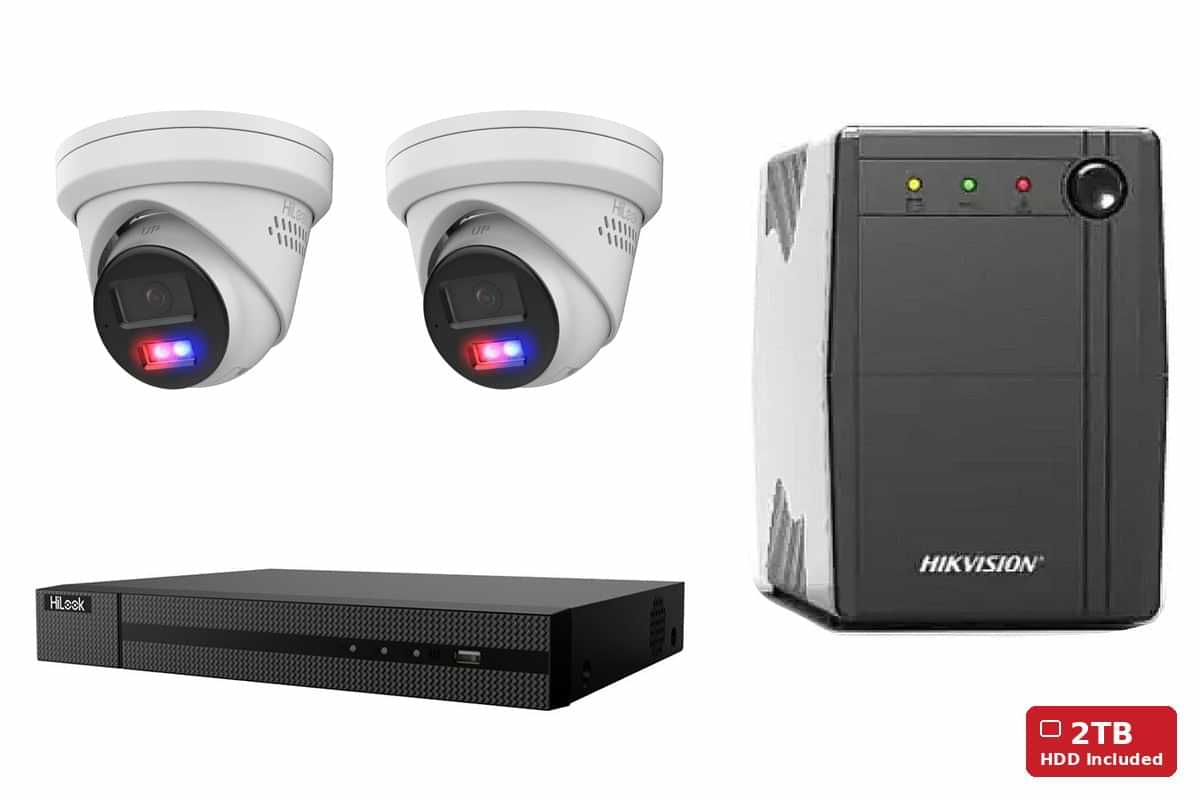 HiLook 8MP 4K Active Deterrence Turret 2-Camera Kit | 2TB HDD + UPS600