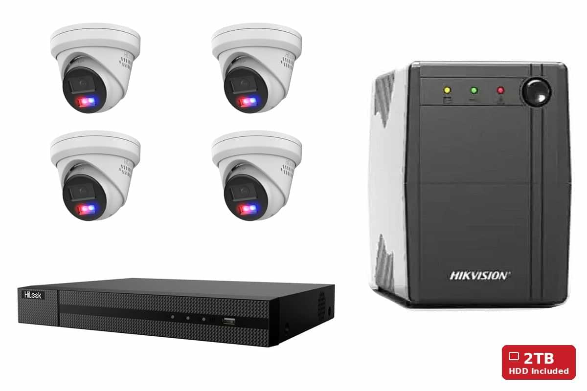 HiLook 8MP 4K Active Deterrence Turret 4-Camera Kit | 2TB HDD + UPS600