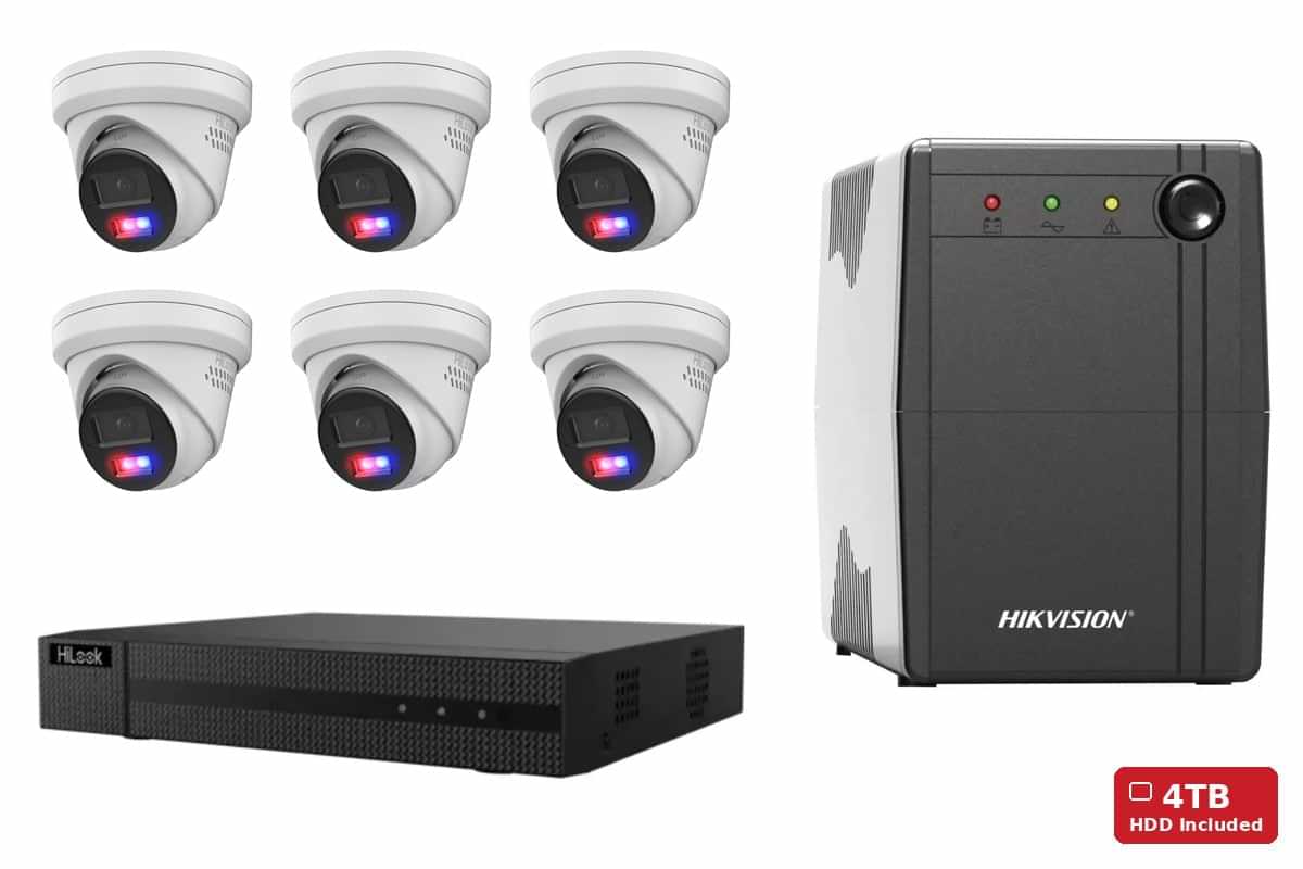 HiLook 8MP 4K Active Deterrence Turret 6-Camera Kit | 4TB HDD + UPS1000