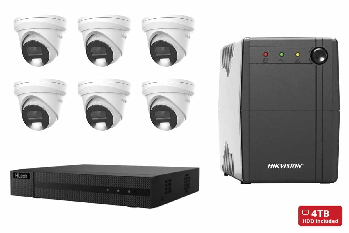 HiLook 8MP 4K Pro Turret 6-Camera Kit | 4TB HDD + UPS1000