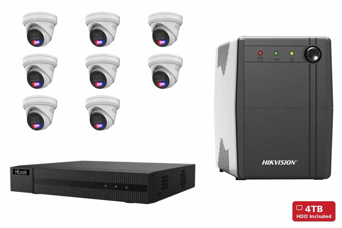 HiLook 8MP 4K Active Deterrence Turret 8-Camera Kit | 4TB HDD + UPS1000
