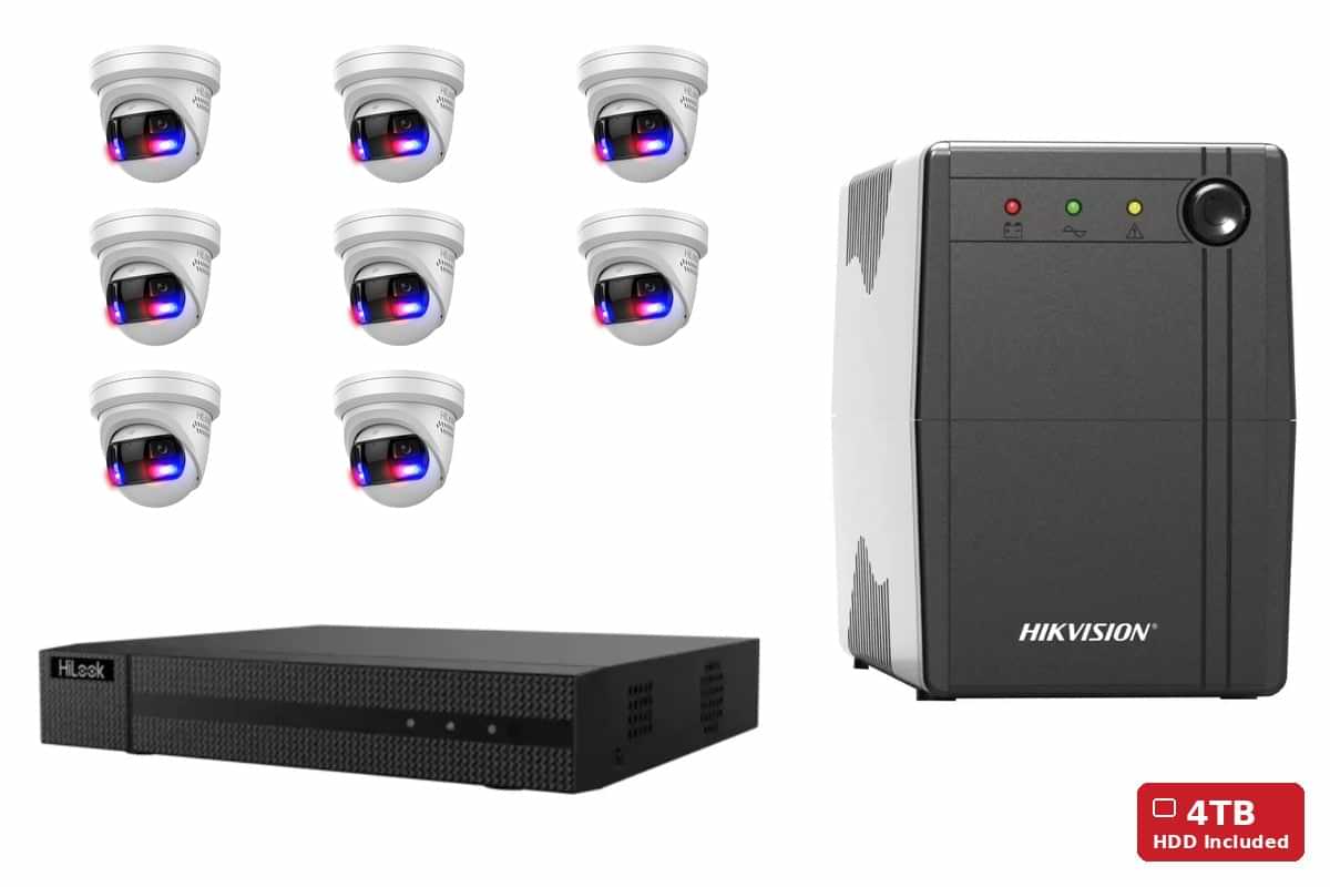 HiLook 8MP 180 Panoramic Turret 8-Camera Kit | 4TB HDD + UPS1000