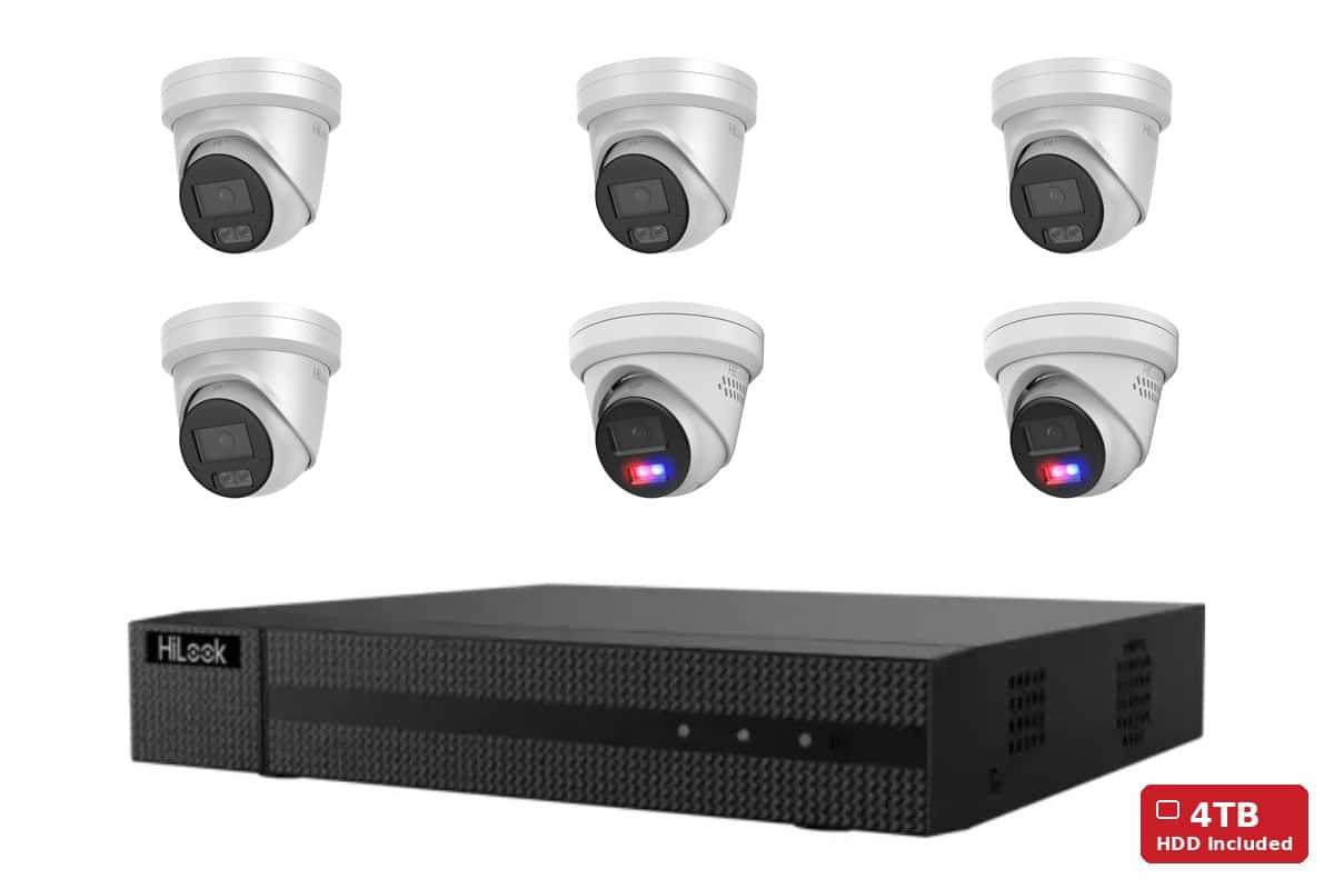 HiLook 8MP Mixed 6-Cam Kit (4 ColorVu + 2 Active Deterrence) | 4TB HDD