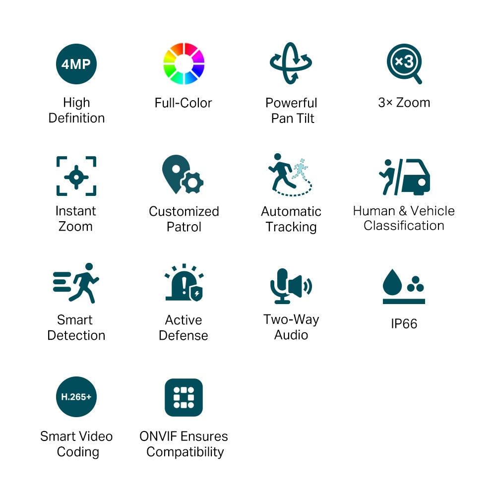 TP-Link VIGI C540V 4 Megapixel Outdoor, Indoor 2K Network Camera - Colour - Black, White