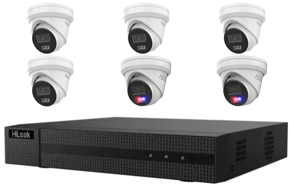 HiLook 8MP Mixed 6-Camera Kit (4x Turret + 2x Strobe) | 4TB HDD Pre-Installed