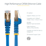 StarTech.com 0.50m CAT6a Ethernet Cable - 10 Gigabit Category 6a Shielded Snagless 100W PoE Patch Cord - 10Gb Blue UL Certified Wiring/TIA