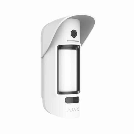 Ajax MotionCam Outdoor (PhOD) Motion Sensor with Camera — White shown in use