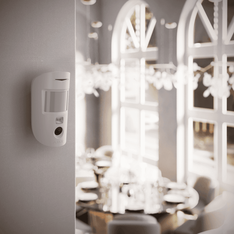 Ajax MotionCam Wireless Motion Sensor with Camera — White shown in use