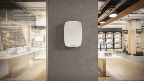 Ajax KeyPad Plus Wireless — White shown in use