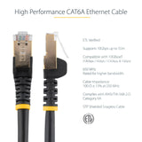 StarTech.com 0.50m CAT6a Ethernet Cable - 10 Gigabit Category 6a Shielded Snagless 100W PoE Patch Cord 10GbE Black UL Certified Wiring/TIA