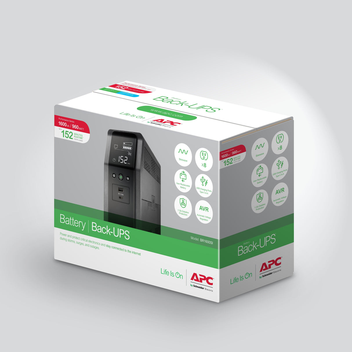 APC by Schneider Electric Back-UPS Pro BR1600SI Line-interactive UPS - 1.60 kVA/960 W