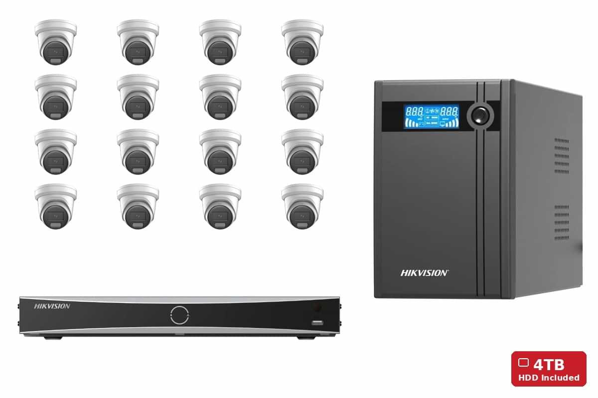 Hikvision 6MP AcuSense Strobe & Siren Turret 16-Camera Kit | 4TB HDD + UPS2000