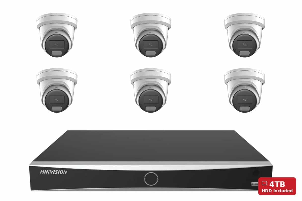 Hikvision 6MP AcuSense Strobe & Siren Turret 6-Camera Kit | 4TB HDD Pre-Installed