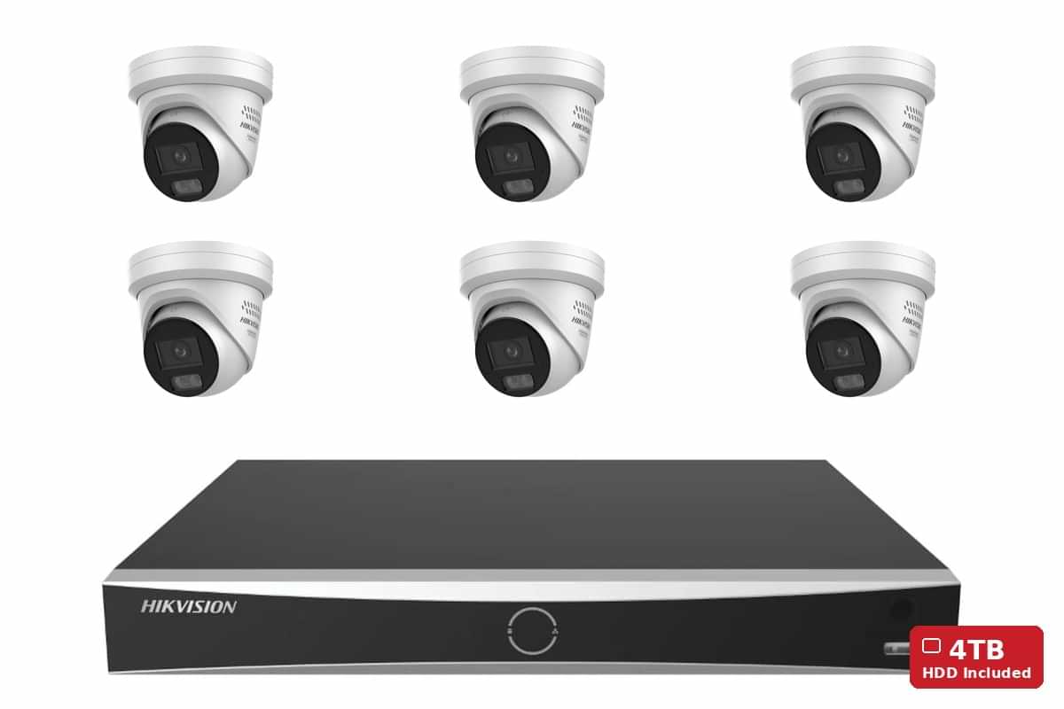 Hikvision 6MP ColorVu 3.0 Turret 6-Camera Kit | 4TB HDD Pre-Installed