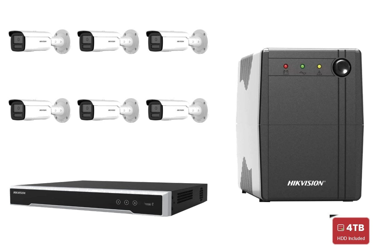 Hikvision 6MP AcuSense G2H Bullet 6-Camera Bullet + UPS Kit