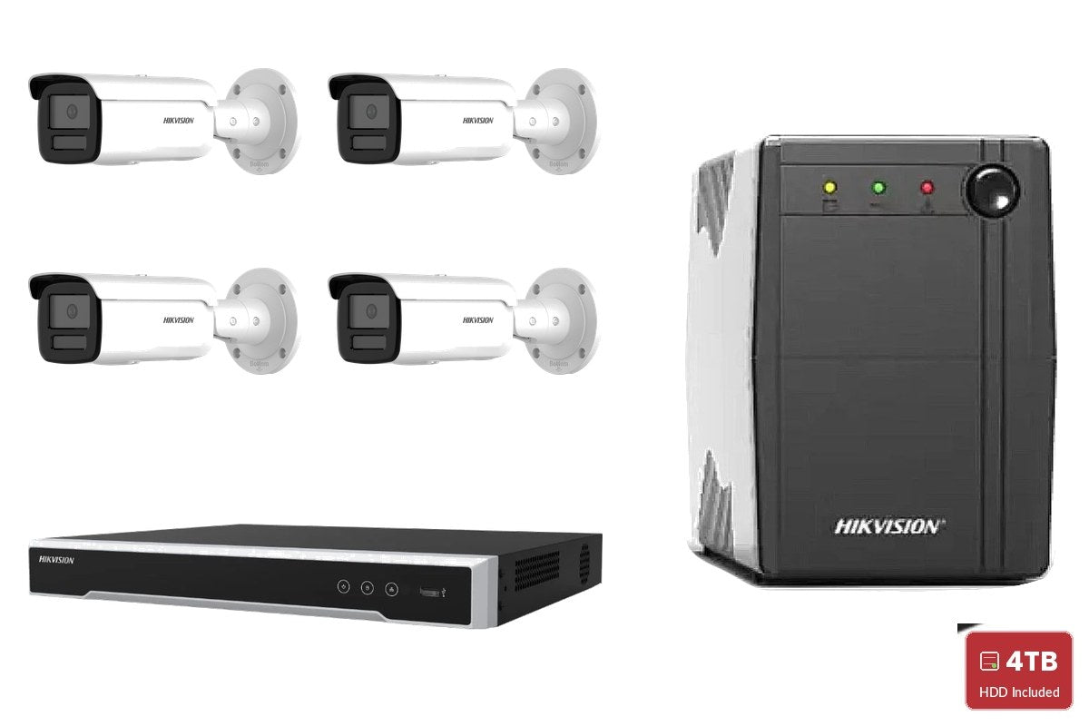 Hikvision 6MP AcuSense Strobe Bullet 4-Camera Bullet + UPS Kit
