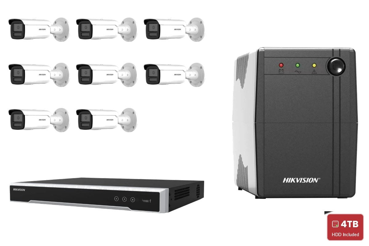 Hikvision 6MP AcuSense Strobe Bullet 8-Camera Bullet + UPS Kit