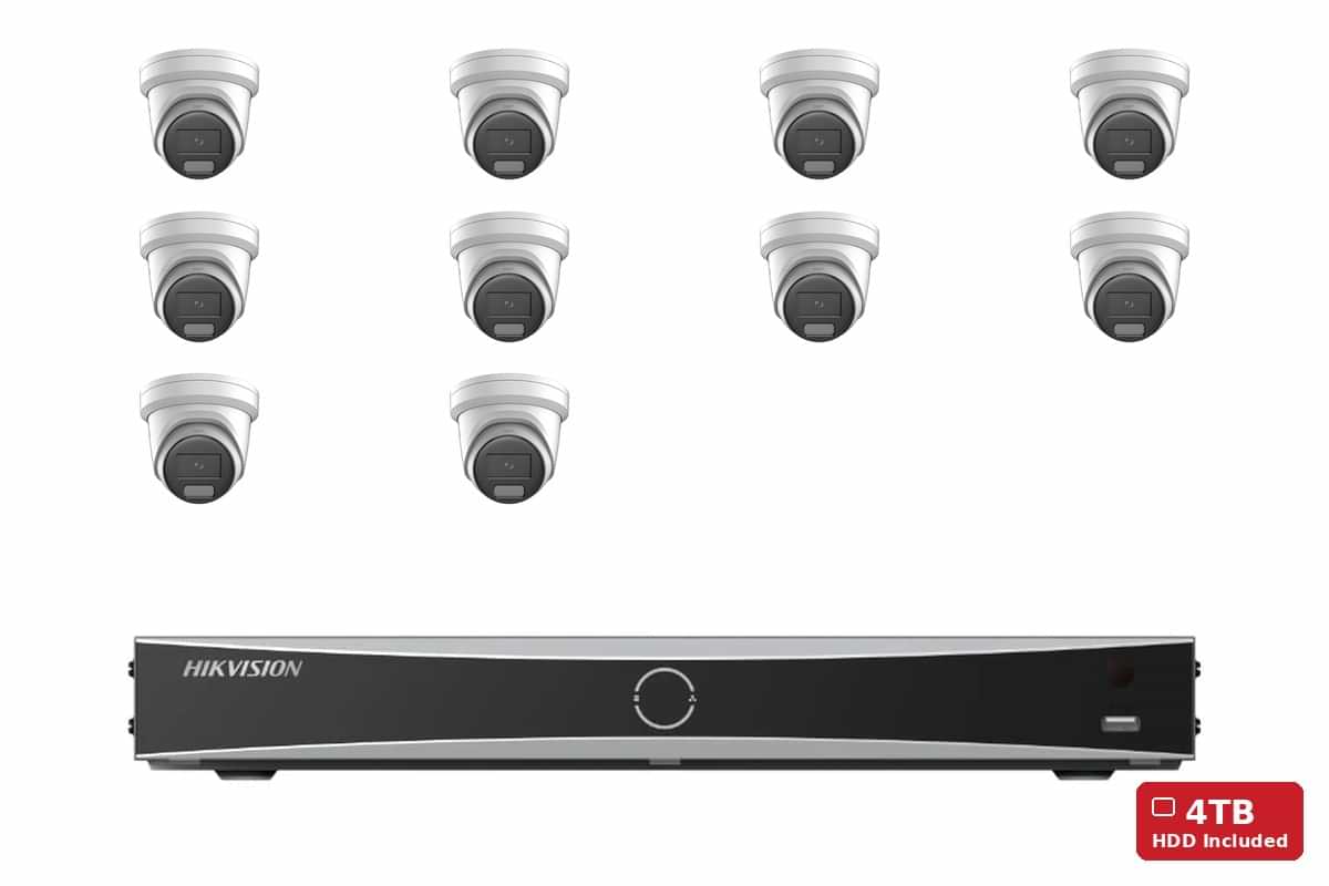 Hikvision 8MP 4K AcuSense Strobe & Siren Turret 10-Camera Kit | 4TB HDD Pre-Installed