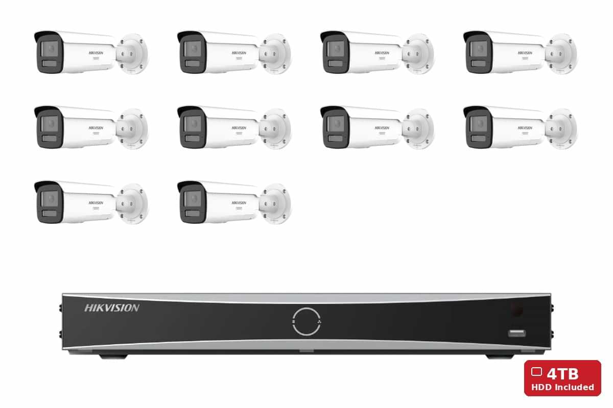 Hikvision 8MP 4K ColorVu 3.0 Bullet 10-Camera Kit | 4TB HDD Pre-Installed
