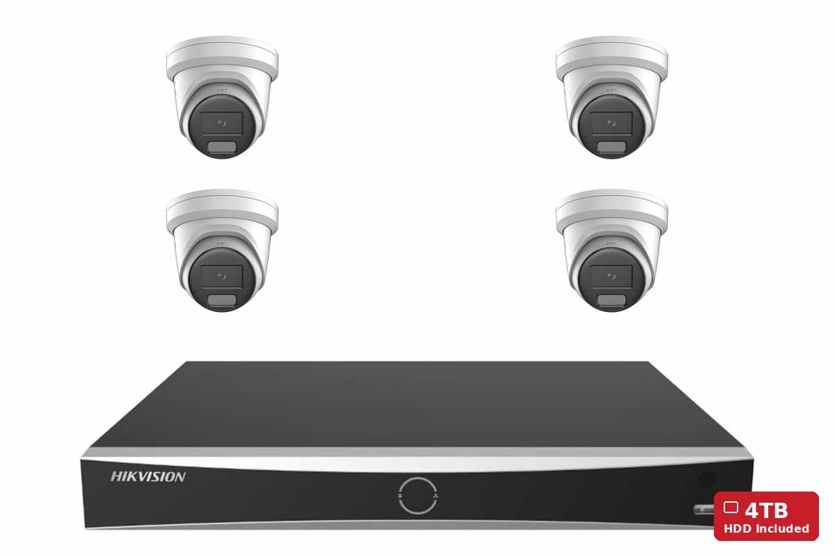 Hikvision 8MP 4K AcuSense Strobe & Siren Turret 4-Camera Kit | 4TB HDD Pre-Installed
