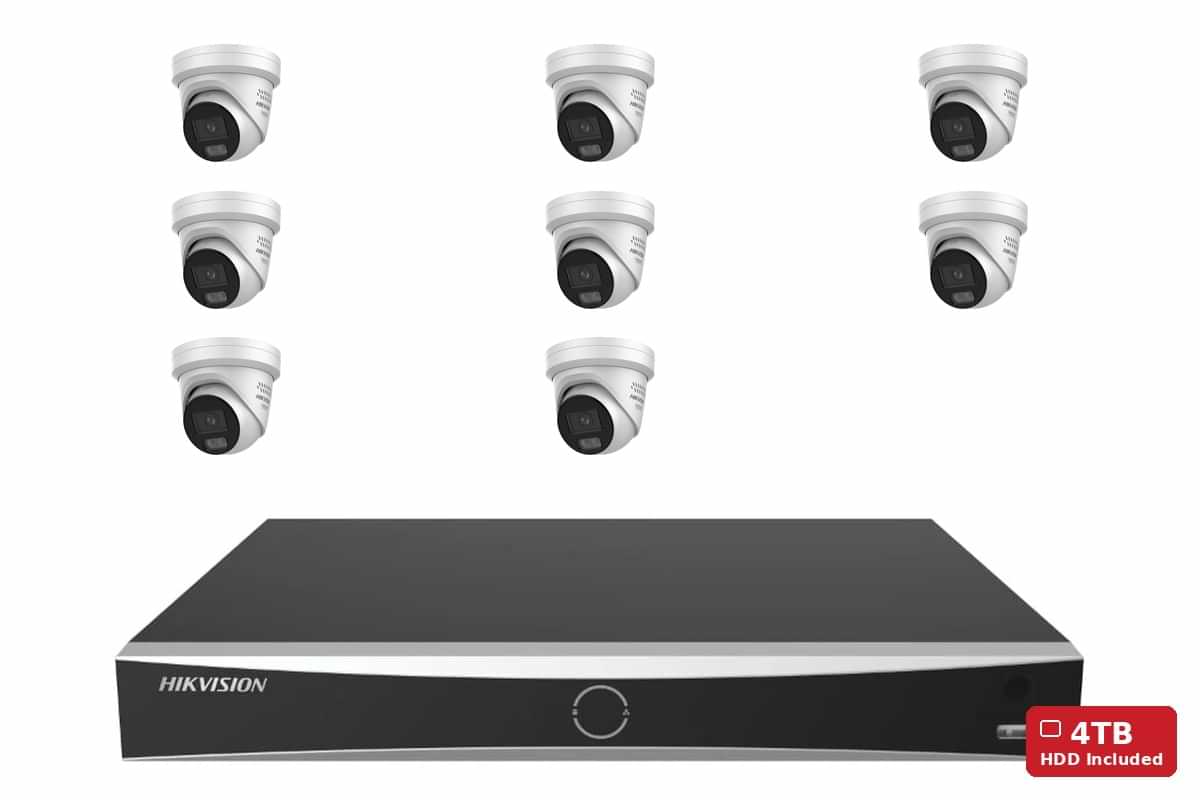 Hikvision 8MP 4K ColorVu 3.0 Strobe Turret 8-Camera Kit | 4TB HDD Pre-Installed