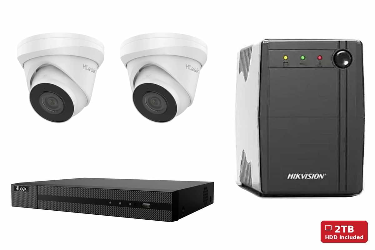 HiLook 4MP Turret 2-Camera Kit | 2TB HDD + UPS600