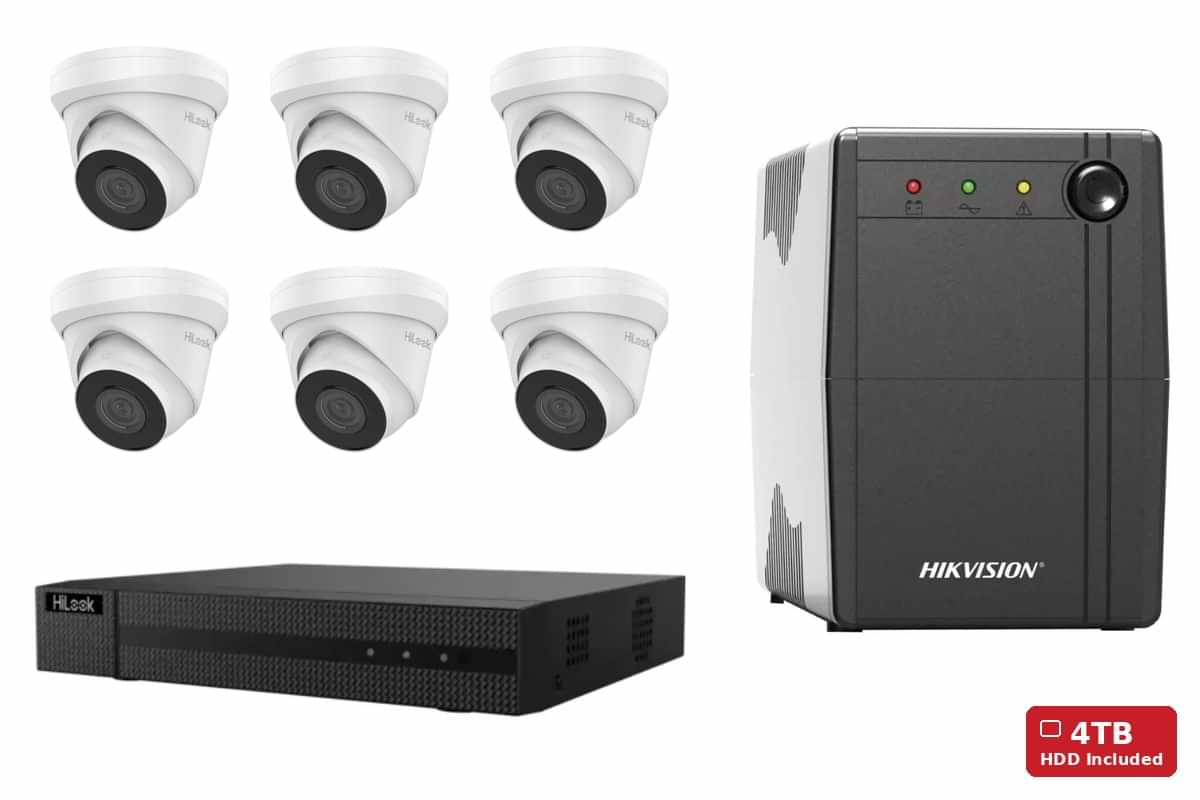 HiLook 4MP Turret 6-Camera Kit | 4TB HDD + UPS1000