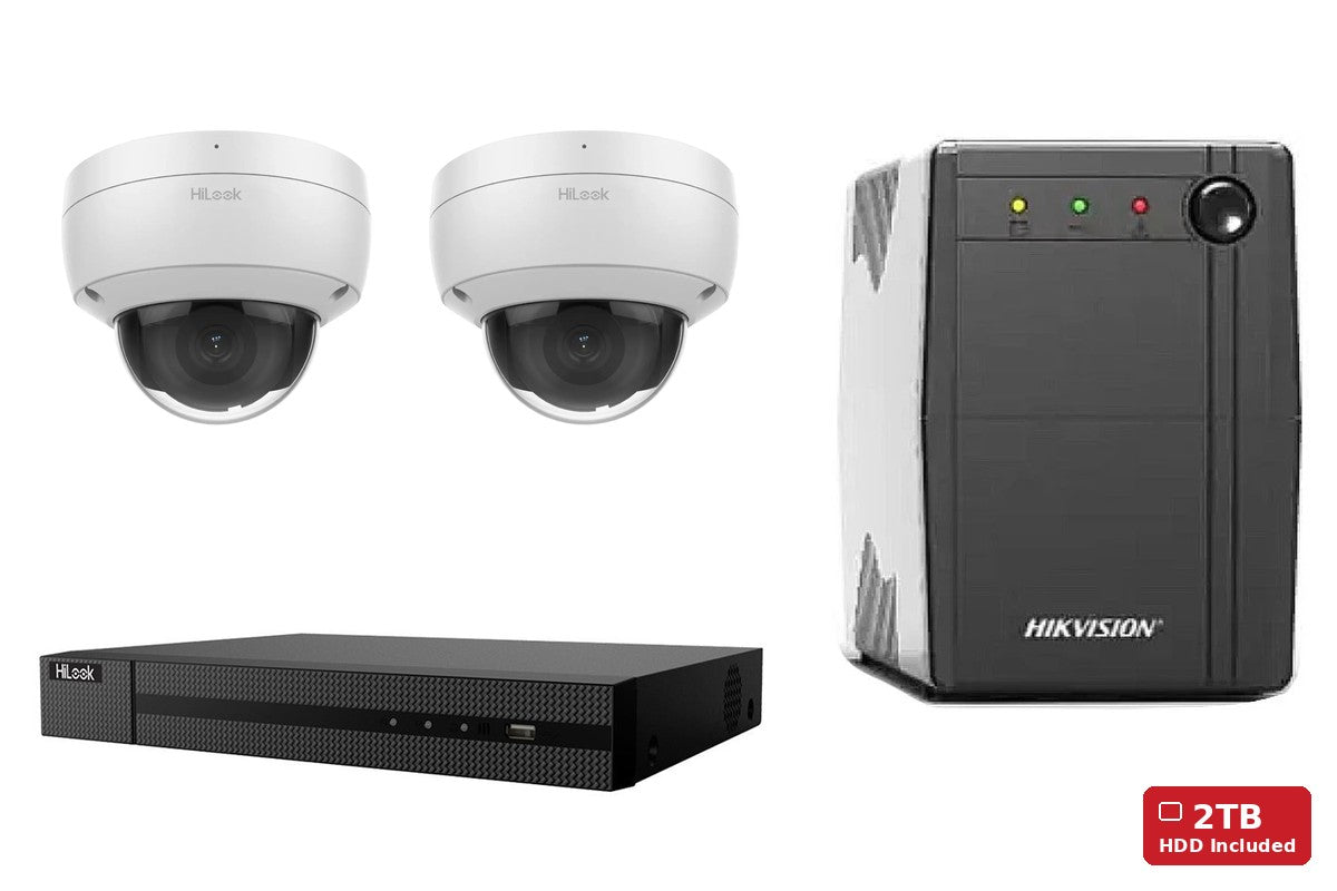 HiLook 8MP 4K Dome 2-Camera Kit | 2TB HDD + UPS600