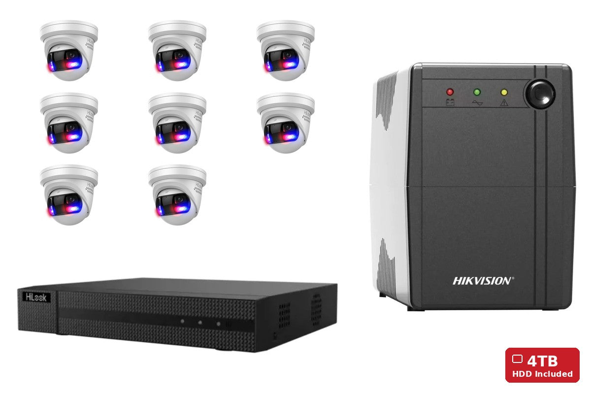 HiLook 8MP 180 Panoramic Turret 8-Camera Kit | 4TB HDD + UPS1000
